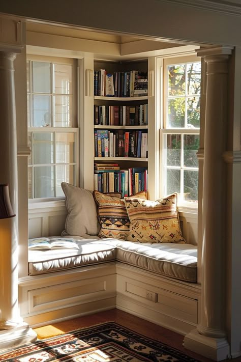 Bookworm Room, Library Rooms, Cozy Home Library, Sitting Nook, Muebles Shabby Chic, Home Library Rooms, Cozy Nooks, Closet Bed, Nook Ideas