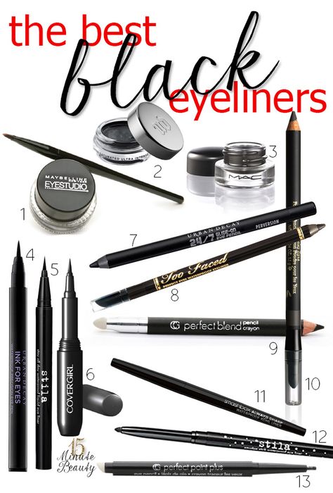 The Best Black Eyeliners!  Remember, black brine or brown won't age you as much (or seem as severe in an everyday setting) ~ jg The Best Eyeliner, Best Black Eyeliner, Khol Eyeliner, Best Eyeliner, Black Eyeliner, Eyeliner Tutorial, Best Black, Gel Eyeliner, Makati