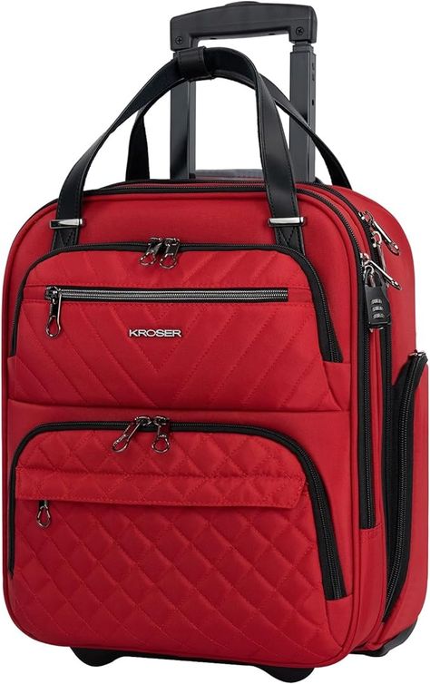 Amazon.com | KROSER Carry On Underseat Multi-functional, 16-inch Underseater Lightweight Overnight Suitcase for Women, Red | Carry-Ons Suitcase For Women, Rolling Laptop Bag, Underseat Carry On, Frontier Airlines, Foldable Bag, Checked Luggage, Luggage Strap, Travel Tech, Oversized Bag