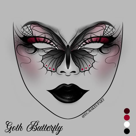 If you recreate please tag @eg.makeupart on Instagram 🫶😁 #blackmakeup #inspomakeup #makeupinspo #cutemakeup #goth #gothmakeup #gothic #gothstyle #darkbutterfly #butterfly #butterflymakeup #darkmakeup #dark #gothinspo Makeup Outline, Goth Butterfly, Butterfly Makeup, Makeup Pictorial, Face Charts, Makeup Drawing, Makeup Face Charts, Face Paint Makeup, Halloween Eye Makeup