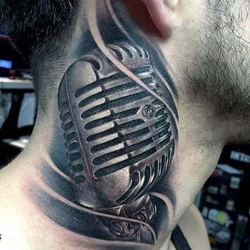 tatuajes bacanos para hombres en el cuello Music Neck Tattoo, Artist Pov, Neck Tattoo For Boys, Unique Microphone, Mic Tattoo, Microphone Drawing, Neck Tats, Dj Tattoo, Wolf Tattoo Forearm