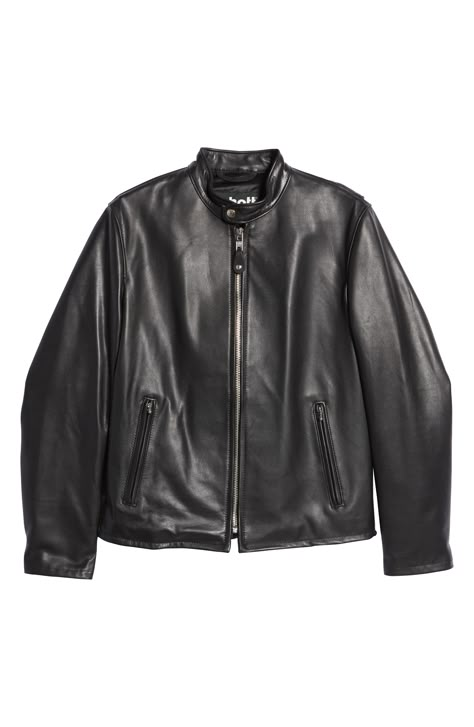 A slim, modern cut adds high-caliber style to this sleek jacket crafted from cowhide leather. Stand collar Lined Leather Professional leather clean Made in the USA of imported fabric Plain Leather Jacket, Thick Leather Jacket, Black Lether Jacket, Leather Jacket Png, Men Leather Jacket Outfit, Black Racer Jacket, Man Leather Jacket, Leather Jackets Men, Boys Leather Jacket