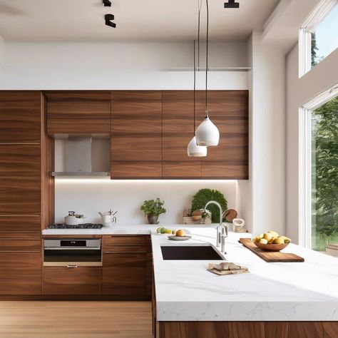 Top 10 Walnut Kitchens Design Ideas Kitchen Walnut Cabinets White Countertops, Walnut And White Cabinets Kitchen, Walnut Modern Kitchen Cabinets, Walnut Color Combination, Walnut And Cream Kitchen, Walnut Cabinets White Countertops, Walnut Kitchen Cabinets Modern, Walnut Modern Kitchen, Walnut And White Kitchen