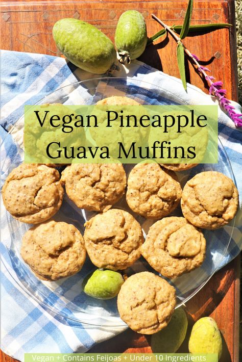 Pineapple Guava Chia Muffins (Vegan Feijoa Recipe) - Very Vegan Val Vegan Guava Recipes, Pineapple Guava Recipe, Guava Muffins, Chocolate Beet Muffins, Guava Desserts, Beet Muffins, Creative Cookery, Chia Muffins, Guava Recipes