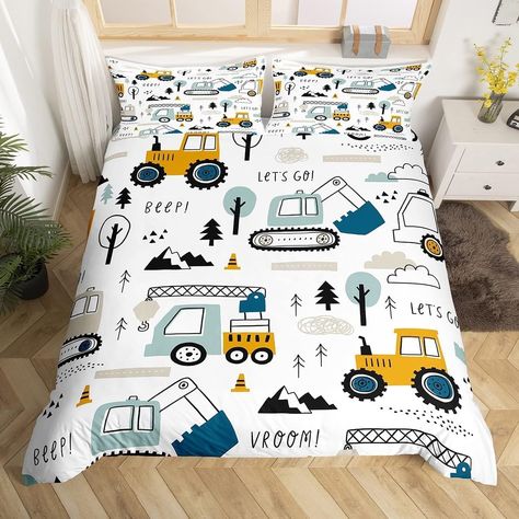 Construction Bedding, Yellow Bedspread, Boys Bedding Sets, Kids Comforter Sets, Yellow Duvet, Set Construction, Kids Comforters, Bed Comforter Sets, Cartoon Car