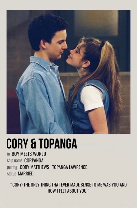 minimal polaroid relationship poster for cory & topanga from boy meets world Cory And Topanga Aesthetic, Boy Meets World Poster, Boy Meets World Wallpaper, Boy Meets World Outfits, Corey And Topanga, Polaroid Relationship, Topanga And Cory, Cory Boy Meets World, Boy Meets World Aesthetic