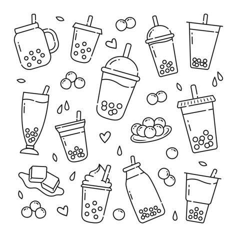 Easy Boba Drawings, Cute Boba Tea Art, Boba Tea Drawing Easy, Boba Illustration Cute, Simple Boba Drawing, Boba Tea Clipart, Boba Tattoo Drink, Boba Cup Drawing, Boba Drawing Aesthetic