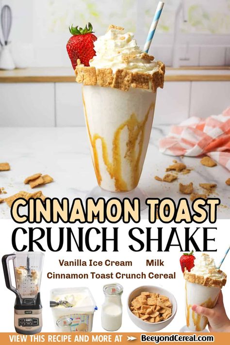 Cereal Milkshake Recipe, Cinnamon Toast Crunch Smoothie, Cinnamon Toast Crunch Milkshake, Fun Milkshake Ideas, Cereal Milkshake, Fun Smoothies, Cinnamon Toast Crunch Drink, Cereal Drink, Donut Business