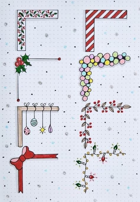 Calendar Doodles Ideas January, Christmas Doddle Aesthetic, December Writing Fonts, X Mas Drawing Ideas, Rudolph Drawing Easy, Christmas Journal Ideas Aesthetic, Christmas Lights Bullet Journal, Christmas Letter Design Ideas, Calender Decorating Ideas