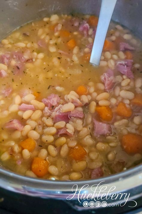 Instant Pot Ham and Navy Bean Soup - HUCKLEBERRY LIFE Instant Pot Ham And White Bean Soup, Instant Pot Navy Beans And Ham Hocks, Instant Pot 15 Bean Soup With Ham Bone, Instant Pot Ham Hock And Beans, Instant Pot Navy Bean Soup With Ham, Instapot Navy Beans And Ham, Pressure Cooker Bean Soup, Ham Bean Soup Instant Pot, Navy Bean And Ham Soup Instant Pot