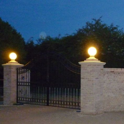 Entrance Pillars, Exterior Columns, Gate Lights, Entrance Lighting, Phone Lock Screen Wallpaper, Landscape Lighting Design, Garden Globes, Portland Stone, Play Garden