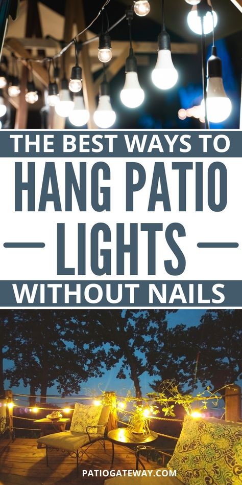 Best WAy to Hang Patio Lights | How to Hang Patio Lights Without Nails | Putting up LED Lights Without Nails | Easiest Way to Hang Lights | DIY Patio Lights | #howto #DIY #PatioLights #LED #Instructions Hanging Porch Lights Patio Ideas, Patio Lights On Fence, Patio Light Holders, Outdoor Patio Lighting Ideas Porches, Hanging Outdoor Lights Patio, Back Patio Lighting Ideas, Lighting For Decks And Patios, Diy Patio Lighting Ideas, Outside Lights Patio Backyard Ideas