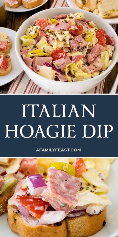 Deli Salami Recipes, Italian Grinder Dip, Italian Sub Dip Recipe, Sub Dip Recipe, Italian Sub Dip, Italian Hors D’oeuvres, Super Bowl Food Appetizers, Antipasto Dip, Italian Hoagie Dip