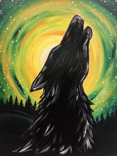 Wolf Paintings Acrylic, Wolf Easy Painting, Simple Wolf Painting, Wolf Painting Ideas, How To Paint A Wolf, Easy Animal Paintings For Beginners, Wolf Painting Easy, Easy Wolf Painting, Wolf Painting Acrylic Easy