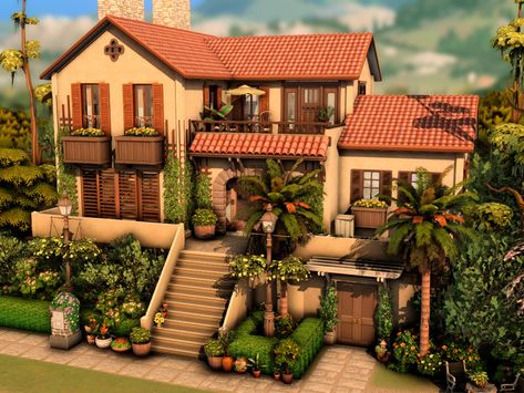 Sims 4 Medditeranean Cc, Spanish Style Homes Sims 4, Mediterranean Homes Sims 4, Sims 4 Mediterranean House Interior, Sims 4 Houses Mediterranean, Mexican Style Bloxburg House, Mediterranean Apartment Exterior, Sims4 Oasis Springs House, Sims 4 Medditeranean House