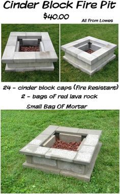 Diy Fire Pit Cinder Block, At Home Fire Pit, Painted Cinder Block Fire Pit, Rental Friendly Fire Pit, Center Block Fire Pit Backyard Ideas, Concrete Block Fire Pit Diy, Cement Block Fire Pit Diy, Cinderblock Fire Pit Diy, Outdoor Patio Ideas With Fire Pit