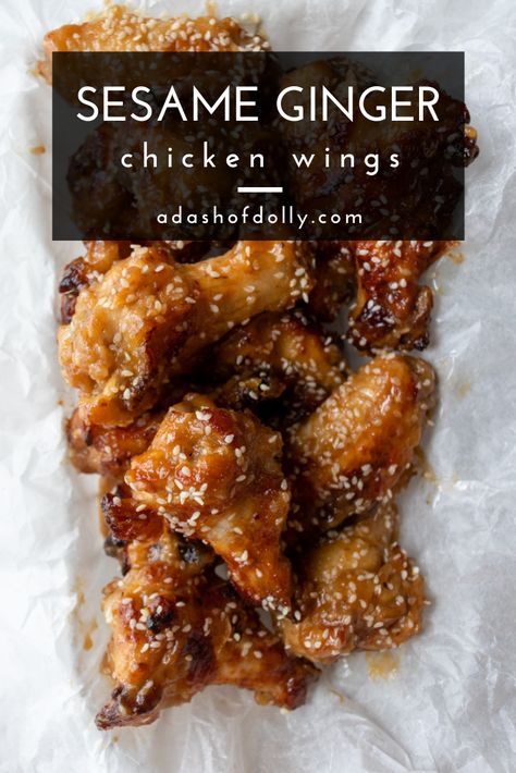 Sesame Ginger Chicken Wings (Paleo & Gluten Free Options) - a dash of dolly Sesame Chicken Wings Recipe, Ginger Chicken Wings, Sesame Ginger Chicken, Meat Board, Awesome Chicken, Crispy Wings, Clean Eating Lifestyle, Delicious Clean Eating, Sesame Ginger