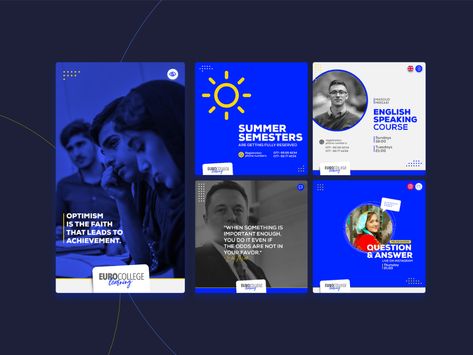 Social Media Content Design - Euro College by Reza Morezi on Dribbble Social Media Content Design, Content Design, Design Social Media, Social Media Design Inspiration, Contents Design, Social Media Branding, Social Media Design Graphics, Instagram Design, Social Media Business