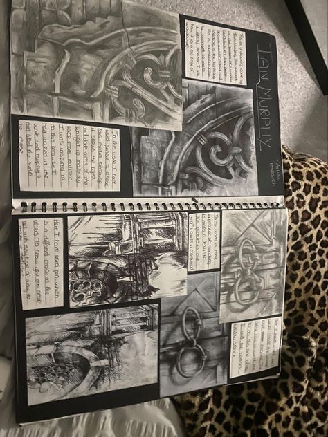 Gcse Art Sketchbook Monoprinting, Light And Dark Gcse Art Sketchbook, Out Of Place Art Gcse, Art Book Background Ideas Gcse, Art Gcse Observational Drawing Page, Architecture Gcse Art Sketchbook, Background Ideas Gcse Art, A Level Mood Board, Sketchbook Border Ideas