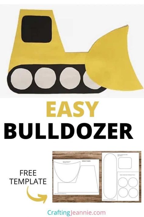 Make this paper Bulldozer with your classroom, scouts or at home. Do your kids love construction vehicles? They will love this toddler bulldozer craft. This construction vehicle craft is perfect for Preschool, Kindergarten, Elementary School, Scouts or Birthday Parties. Get the FREE Template Printable & Instructions for this Easy bulldozer Craft for preschoolers #CraftingJeannie #ConstructionCraft #preschoolcraft #bulldozer Machine Crafts For Preschool, Construction Activities Preschool Art, Simple Machine Crafts Preschool, Construction Truck Printables Free, Build A Truck Preschool Activity, Construction Truck Crafts Preschool, Bulldozer Craft Preschool, Construction Projects For Preschoolers, Prek Construction Crafts