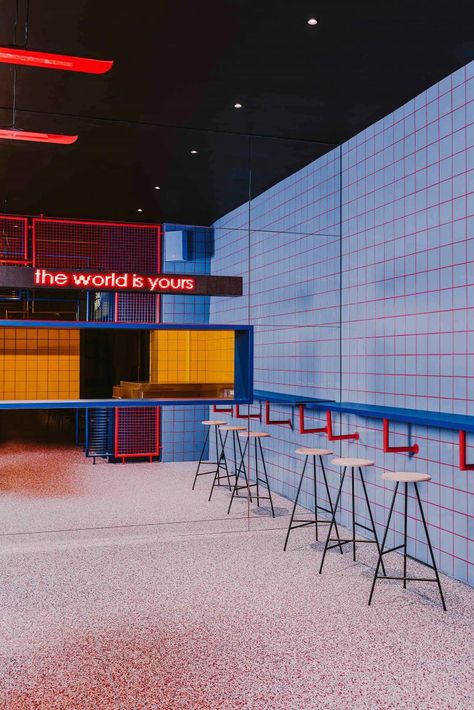 Biggy opens in Wrocław | Wallpaper* Hip Interior Design, Hip Hop Cafe Design, American Burger Restaurant Design, American Retro Interior, Retro Restaurant Interior, Pop Culture Interior Design, Retro Burger Shop, New Retro Interior Design, Hip Hop Interior Design