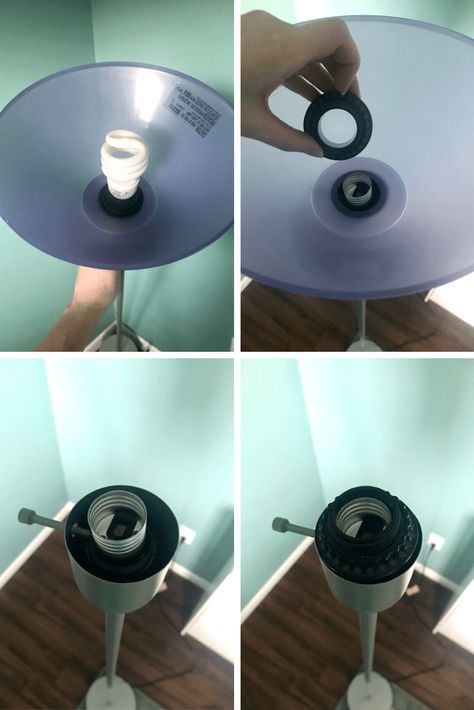 Torch Lamp Makeover - The Blue Door & More Torchiere Floor Lamp Replacement Shade, Cheap Floor Lamp Makeover, Torch Lamp Makeover, Torchiere Floor Lamp Makeover, Standing Lamp Makeover, Floor Lamp Makeover Diy, Ikea Lamp Makeover, Floor Lamp Redo, Ivar Shelves