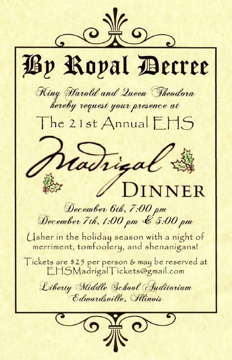 Madrigal Dinner, School Auditorium, Dec 7, Middle School, Holiday Season