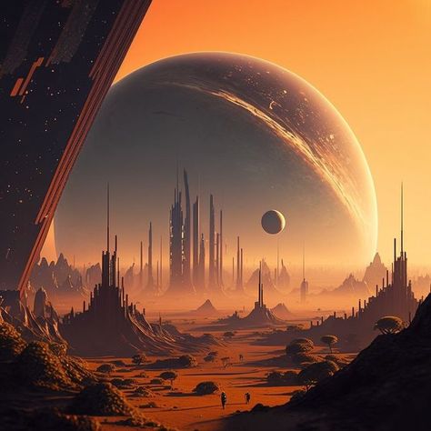 Chinese Cyberpunk, City In Space, Dnd Prompts, Exoplanet Landscape, Space Fantasy Art, Artistic Photoshoot, Planet Surface, Ville Cyberpunk, Scifi City