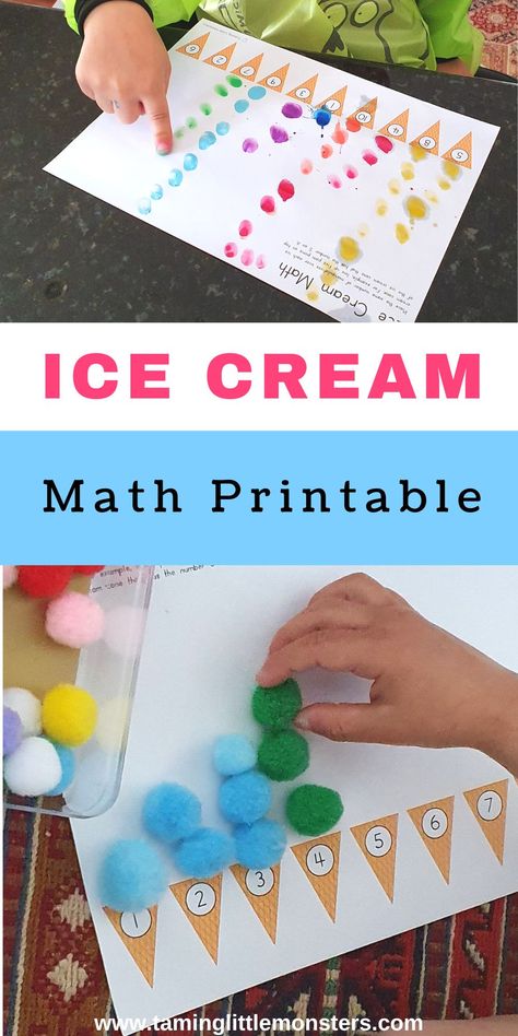 Free Ice Cream Math Printable for Preschoolers. A great STEM activity for kids to try this summer. #summer #math #preschool #kindergarten #freeprintable Ice Cream Counting Activity, Summer Food Preschool Craft, Should I Share My Ice Cream Activities Preschool, Summertime Theme Preschool, Math Projects Preschool, Math Ice Cream Activities, Ice Cream Numbers Free Printable, End Of Summer Preschool Theme, Ice Cream Truck Craft Preschool