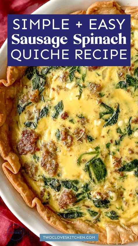 This sausage and spinach quiche has tangy goat cheese, earthy rosemary, and a flaky, buttery pie crust. Serve it to friends and family for a delicious, comforting breakfast or brunch! Add this simple sausage and spinach quiche recipe to your breakfast recipes and brunch recipes! Learn how to make sausage and spinach quiche in under 40 minutes! Easy to make quiche recipe with sausage and spinach. You can make it as a dinner recipe or as the main dish on a busy weeknight meal or as a yummy lunch! Sausage Spinach Quiche, Sausage And Spinach Quiche, Sausage Quiche Recipes, Comforting Breakfast, Sausage Quiche, Sausage And Spinach, Spinach Quiche Recipes, Sausage Spinach, Breakfast Quiche Recipes