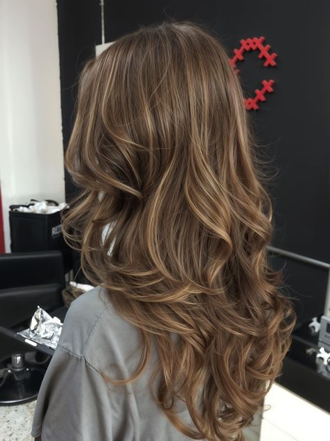 20 Stunning Ideas for Perfectly Highlighted Long Hair: Your Ultimate Inspiration Guide Highlights Brown Hair Not Balayage, Layered Hair With Caramel Highlights, Layers With Caramel Highlights, Brown Hair With Lights Highlights, Layered Light Brown Hair With Highlights, Hair Colors For Layered Hair, Light Golden Brunette Hair, Curled Layers Hair, Hair Color Ideas Caramel Highlights