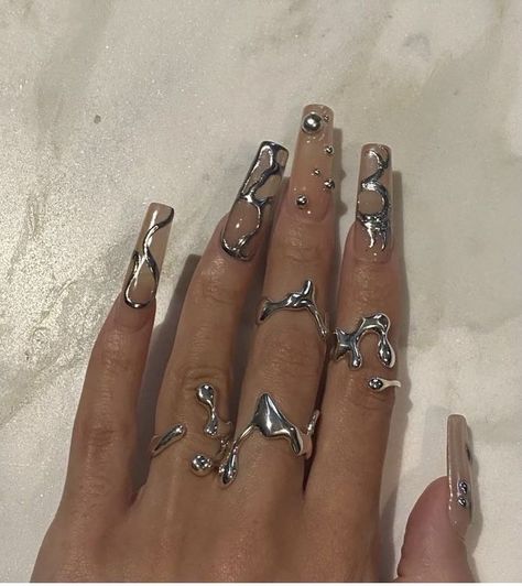 Edgy Nails, Nail Swag, Minimalist Nails, Fire Nails, Funky Nails, Pretty Acrylic Nails, Chic Nails, Dope Nails, Chrome Nails