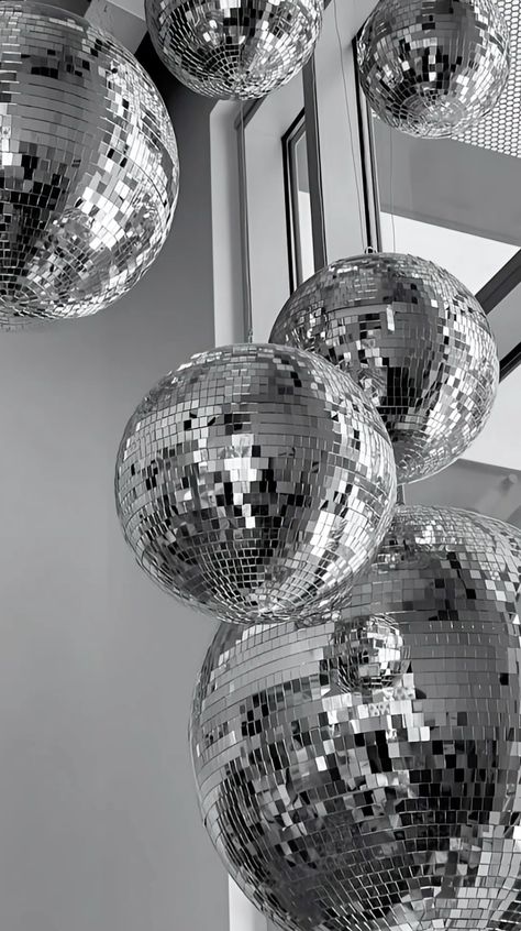 Disco Ball Wallpaper, Silver Disco Ball, Disco Aesthetic, Stargirl Aesthetic, Disco Birthday Party, Silver Aesthetic, Instagram Branding Design, Ball Aesthetic, Black And White Photo Wall