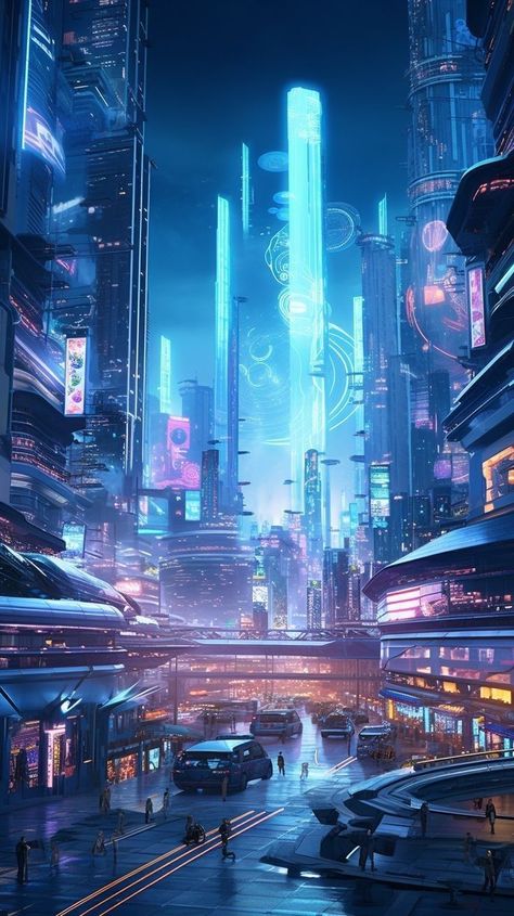 Sci Fi City Landscape, Scifi City Aesthetic, Underground Cyberpunk City, Solarpunk City At Night, Future City Aesthetic, Cyberpunk Planet, Sci Fi City Concept Art, Cyberpunk Scenery, Futuristic City Utopia