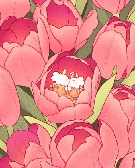 - volim te puno. :* Tulips Wallpaper, Wallpaper Set, Comic Style Art, Cute Illustration, Pretty Art, Beautiful Artwork, Drawing Inspiration, Aesthetic Art, Art Wallpaper