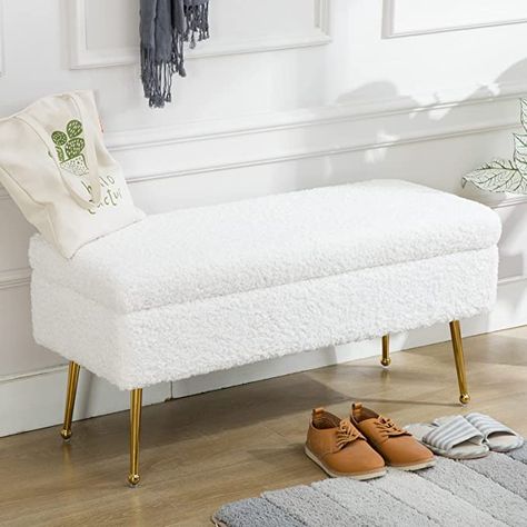 Benches For Bedroom, Upholstered Bench Living Room, Modern Bench Seat, White Storage Bench, Storage Entryway, Bedroom Benches, White Ottoman, Window Seat Storage, Storage Bench Bedroom