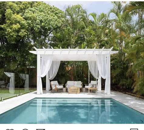 White Pool Cabana Ideas, White Pool Cabana, Small Pool Gazebo, Pool Gazebo Ideas Cabanas Pergolas, White Gazebo Ideas Backyard, Small Pool Cabana Ideas, Pool Gazebo Ideas Cabanas, Pool Pergola Ideas Cabanas, Pergola Over Pool