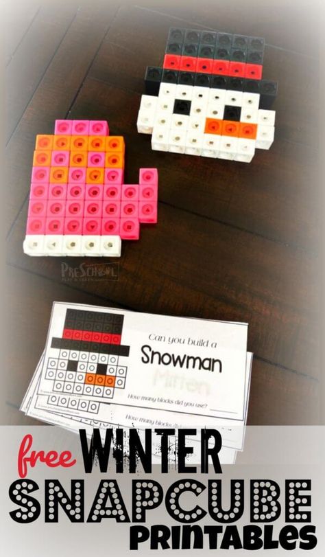 Winter Snapcube FREE Printables. #wintersnapcubeprintables #fhdhomeschoolers #freehomeschooldeals Winter Snap Cube Mats Free, Winter Pattern Block Mats, Winter Math Crafts Kindergarten, Snap Cubes Activities Free Printables, Winter Theme Preschool Activities Free Printables, Cozy Cube Ideas Preschool, Winter Block Center Preschool, Snap Cubes Activities, Winter Printables Free