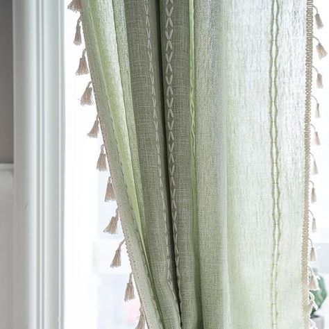 Amazon.com: Sage Green Boho Farmhouse Curtains for Bedroom Living Room 84 Inches Long Curtains 2 Pannels Cotton Linen Window Curtain, Bohemian Tassel Curtain Drapes, 55" W x 84" L,Sage Green : Home & Kitchen Boho Farmhouse Curtains, Sage Green Curtains Nursery, Sage Green Curtains Bedroom Target, Sage Green Sheers, Sage Green Curtains Short, Sage Green Boho Bedroom Curtains & Drapes, Blackout Window Treatments, Curtains For Bedroom, Tassel Curtains