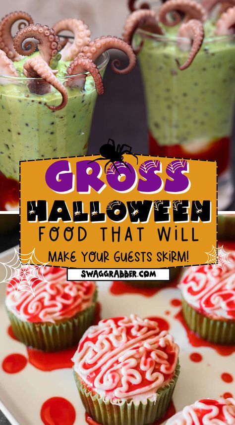 Looking for some inspiration for your next gross party food idea? Look no further! In this video, we share some of the best (and grossest) party food ideas that are sure to get your guests talking. From realistic brain cakes to Q-tips, we've got you covered! Brains Halloween Food, Halloween Party Food Scary, Halloween Party Meals For A Crowd, Dnd Themed Treats, Gross Looking Food For Halloween, Gross Foods For Halloween, Halloween Diy Food Ideas, Halloween Food Creepy Scary, Weird Foods To Try