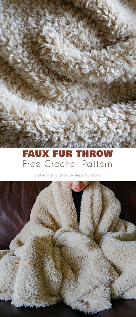 Faux Fur Throw Throw Crochet, Crochet Throw Pattern, Faux Fur Blanket, Hand Crochet Baby Blanket, Crochet Granny Square, Haken Baby, Fur Blanket, Fur Throw, Crochet Throw