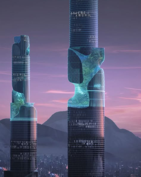 Neo Futuristic Architecture, Unique Skyscrapers, Tower Design Architecture, Cyberpunk Skyscraper, Skyscrapers Aesthetic, Sci Fi Tower, Neo Futurism Architecture, Luxury Skyscraper, Skyscraper Concept