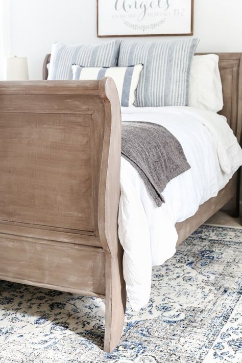 Painted Weathered Wood Bed Makeover - Bless'er House Wood Bed Makeover, Bed Makeover, Bedroom Furniture Makeover, Sleigh Bed, Wood Bed, Wood Beds, Bed Ideas, Wooden Bed, Weathered Wood