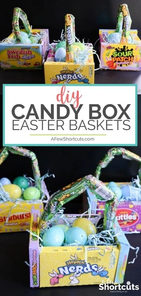 Candy Box Easter Basket, Easter Candy Crafts, Easter Baskets To Make, Candy Arrangements, Candy Easter Basket, Easter Sweets, Thrifty Thursday, Amazing Crafts, Candy Basket