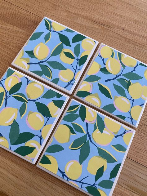 Excited to share this item from my #etsy shop: Lemon tile coasters, lemon ceramic coasters, summer decor, lemon decor, teacher gifts, hostess gifts, lemon coasters, lemon dining Coaster Illustration, Lemon Coasters, Rope Coasters, Tea Coaster, Lemon Decor, Lake House Decor, Tile Coasters, Ceramic Coasters, Beautiful Tile