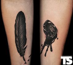 I like the inkwell with spilled ink Inkwell Tattoo, Writer Tattoo, Quill Tattoo, Quill And Ink, Mobile Art, Feather Tattoo, Book Tattoo, Piercing Ideas, Feather Tattoos