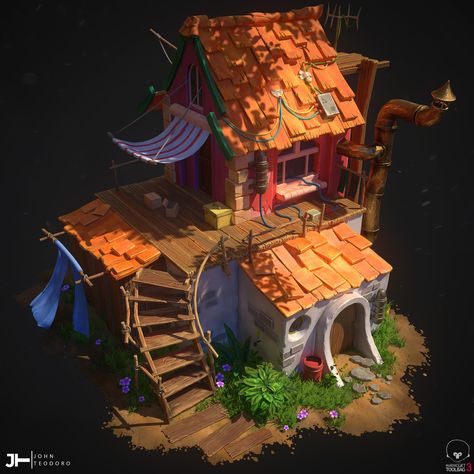 ArtStation - Stylized House, John Teodoro Stylized House, Concept Art Landscape, 3d Reference, 3d Karakter, Cartoon House, Isometric Art, House Illustration, 3d Modelle, Fantasy House