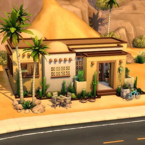 Oasis House Sims 4, Sims 4 Desert House Ideas, Sims 4 Oasis Springs Starter Home, Sims 4 Houses Desert, Sims 4 Builds Oasis Springs, Sims 4 Oasis Springs Tiny House, The Sims 4 Desert House, Sims Snowy Escape, Sims4 Oasis Springs House