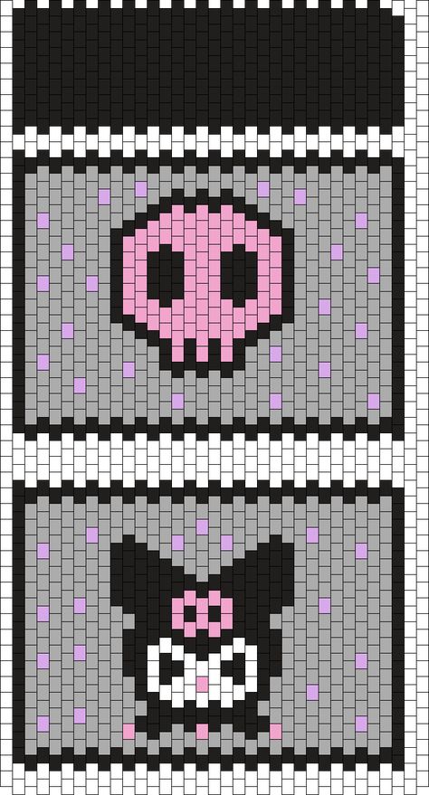 Pony Bead Bag Pattern, How To Make A Kandi Bag, Kandi Patterns Templates Bag, Beaded Boxes Pattern Free, Kirby Kandi Pattern, Kuromi Kandi Pattern, Sanrio Kandi Patterns, Simple Kandi Pattern, Small Kandi Cuff Patterns