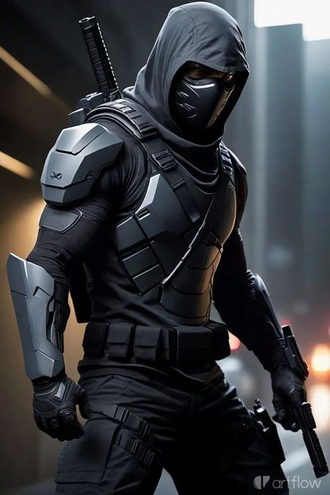 Men Assassin Outfit, Cool Superhero Suit Designs, Assassin Outfit, Ninja Armor, Armadura Ninja, Ninja Suit, Combat Suit, Warrior Concept Art, Futuristic Armor